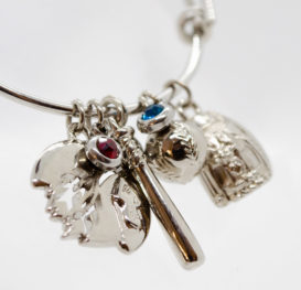 Charm Bangle Bracelet – Silver <em>Includes 3 Charms and 2 Gems</em>